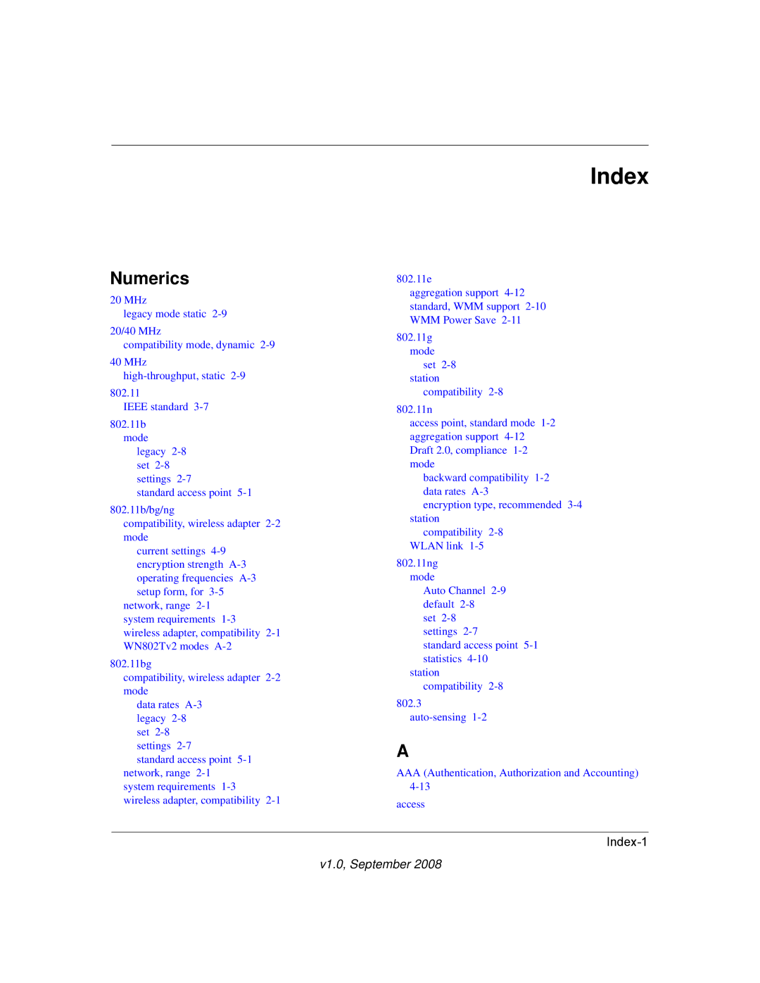 NETGEAR WN802T manual Index, Numerics 