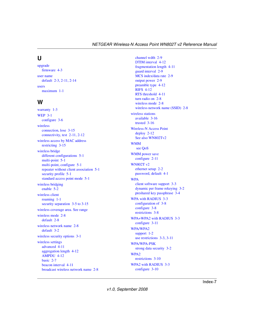 NETGEAR WN802T manual Index-7 