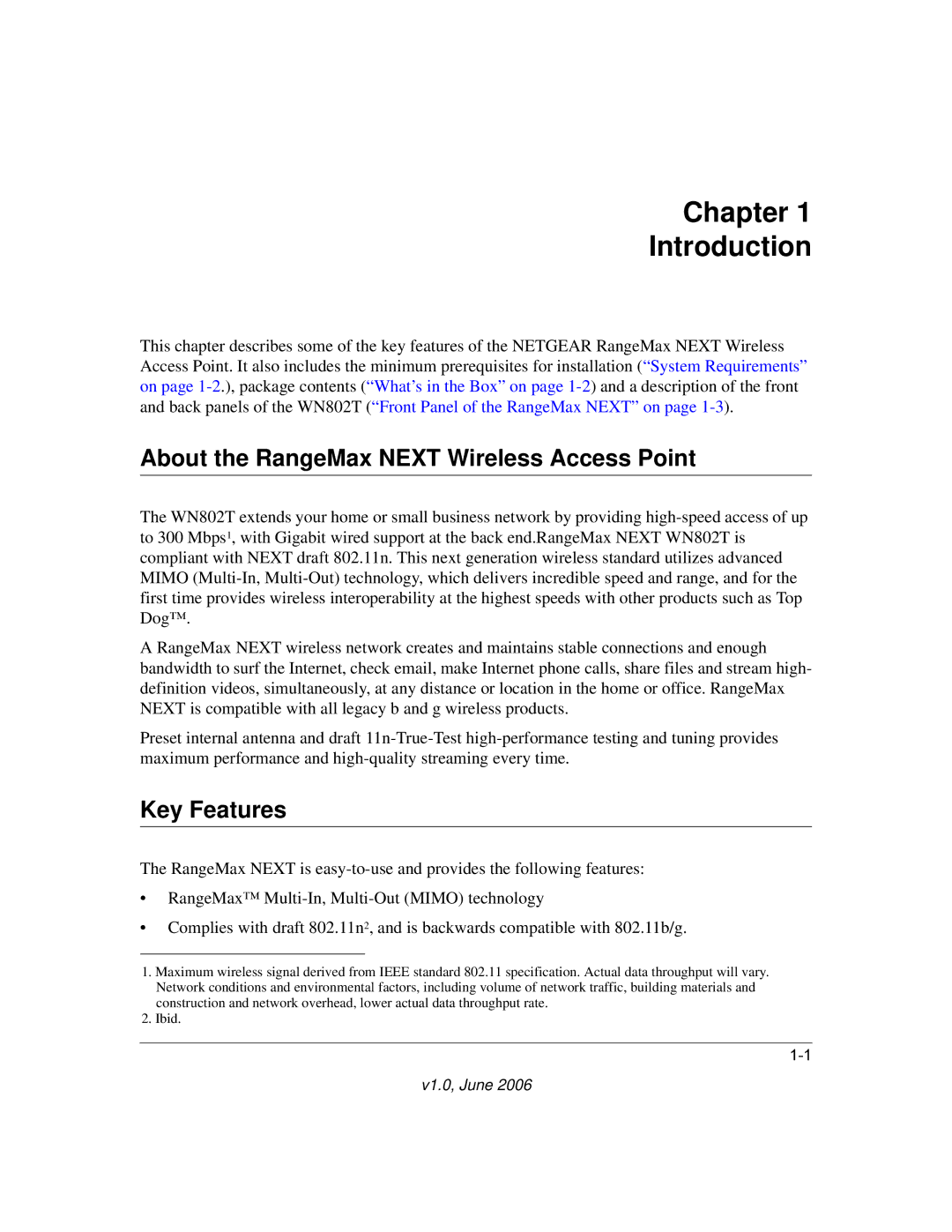 NETGEAR WN802T manual Chapter Introduction, About the RangeMax Next Wireless Access Point, Key Features 