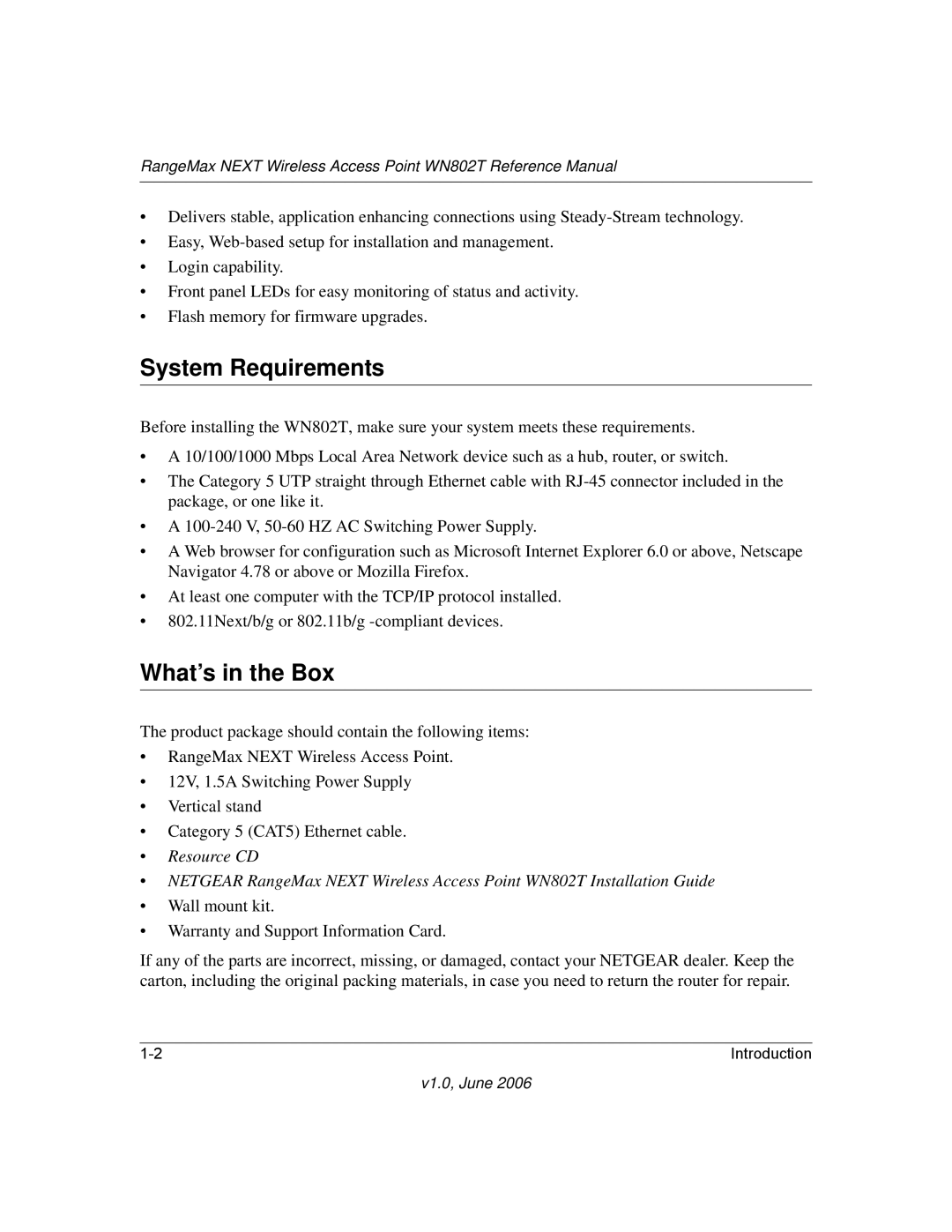 NETGEAR WN802T manual System Requirements, What’s in the Box 