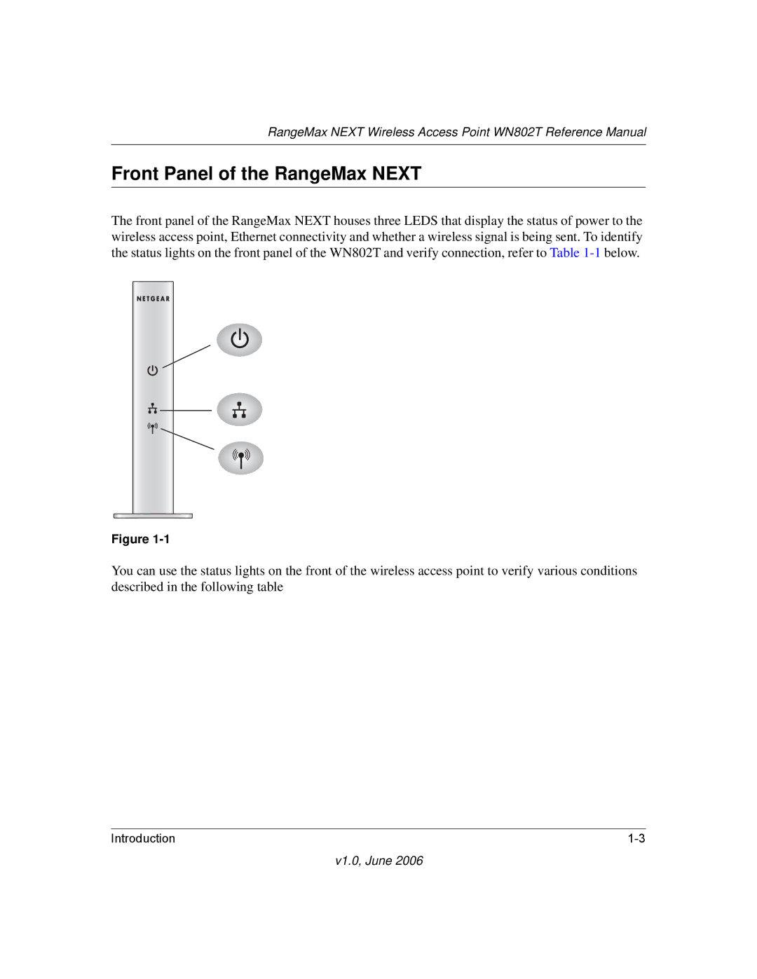 NETGEAR WN802T manual Front Panel of the RangeMax Next 