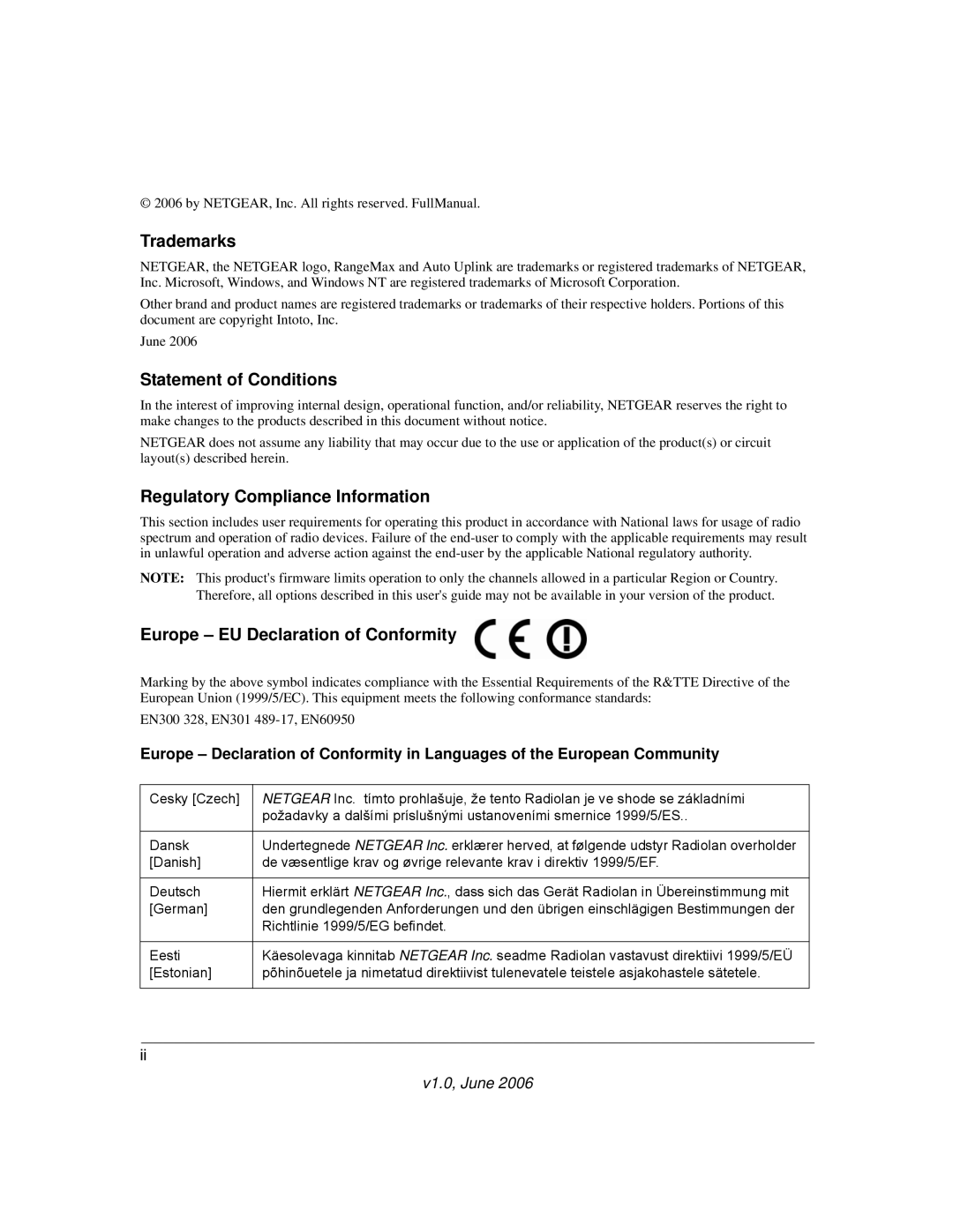 NETGEAR WN802T manual Trademarks 