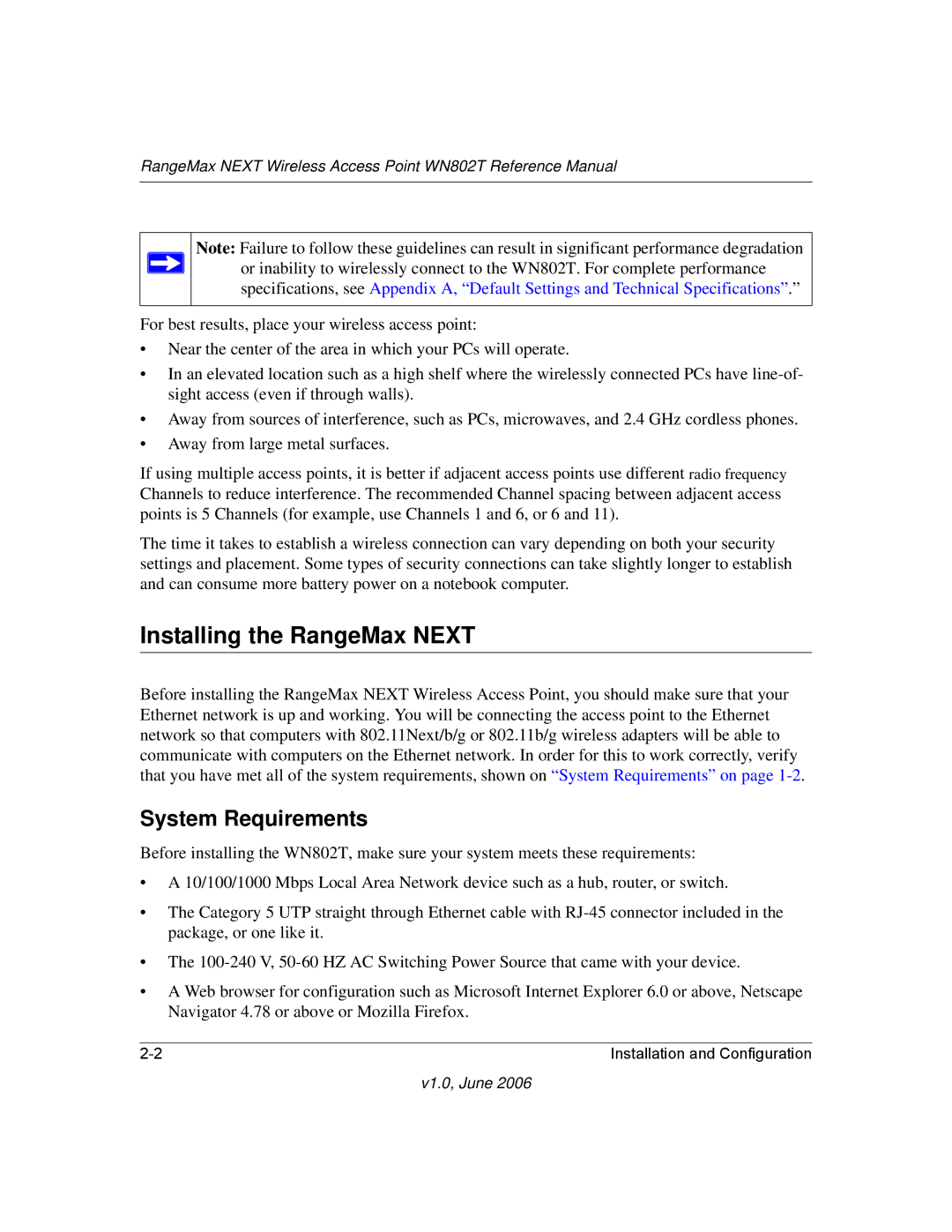 NETGEAR WN802T manual Installing the RangeMax Next, System Requirements 