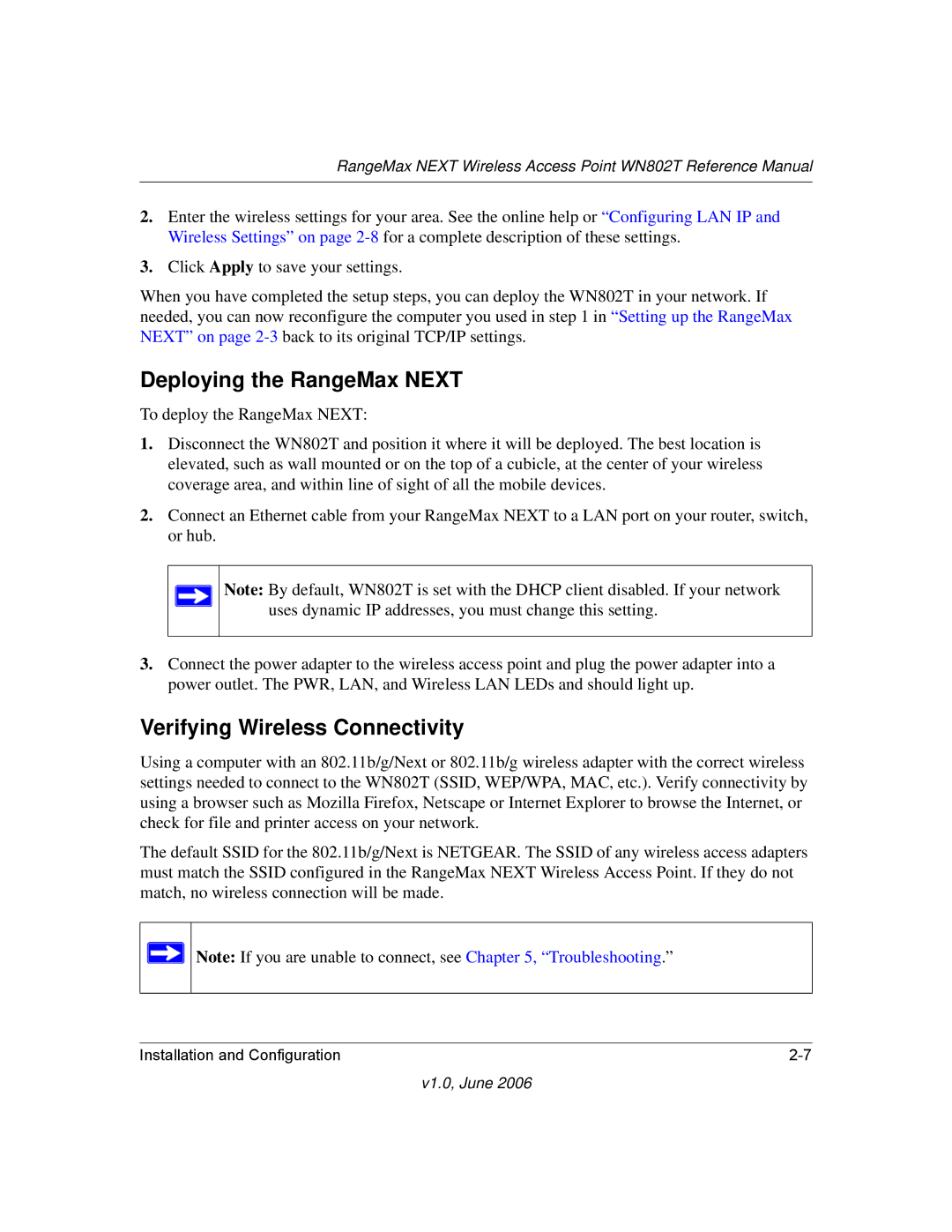 NETGEAR WN802T manual Deploying the RangeMax Next, Verifying Wireless Connectivity 