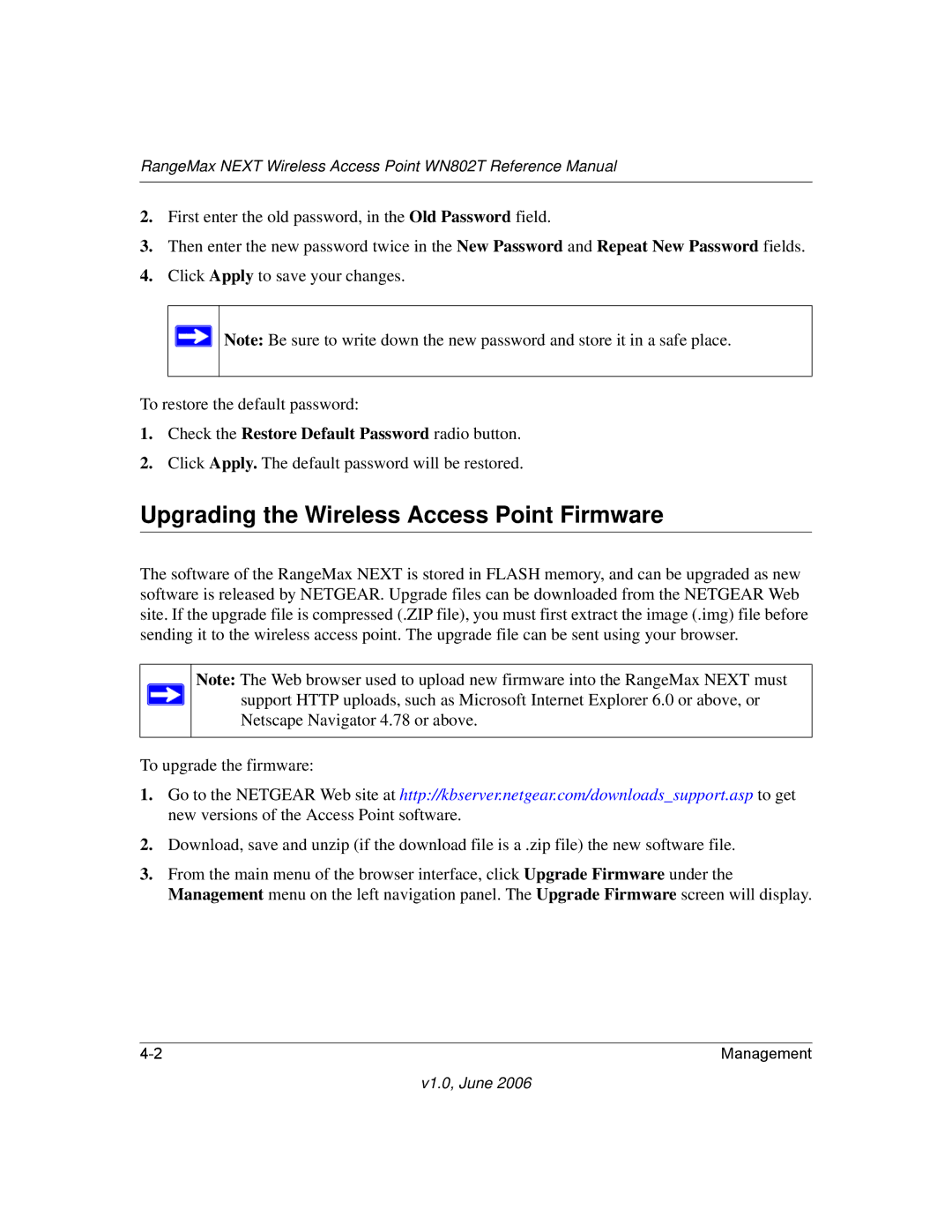 NETGEAR WN802T manual Upgrading the Wireless Access Point Firmware 