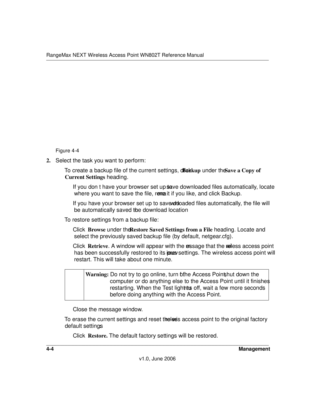 NETGEAR manual RangeMax Next Wireless Access Point WN802T Reference Manual 