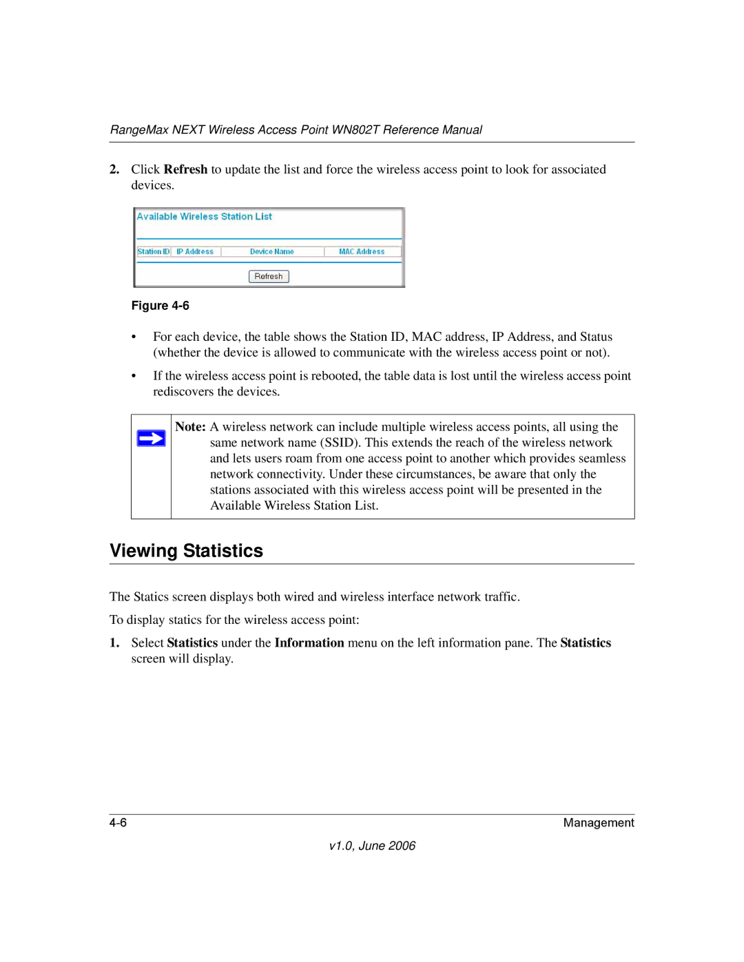 NETGEAR WN802T manual Viewing Statistics 