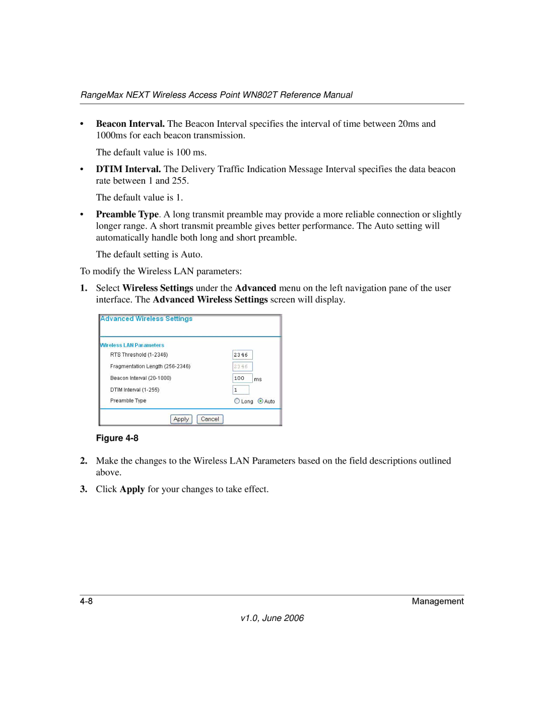 NETGEAR manual RangeMax Next Wireless Access Point WN802T Reference Manual 