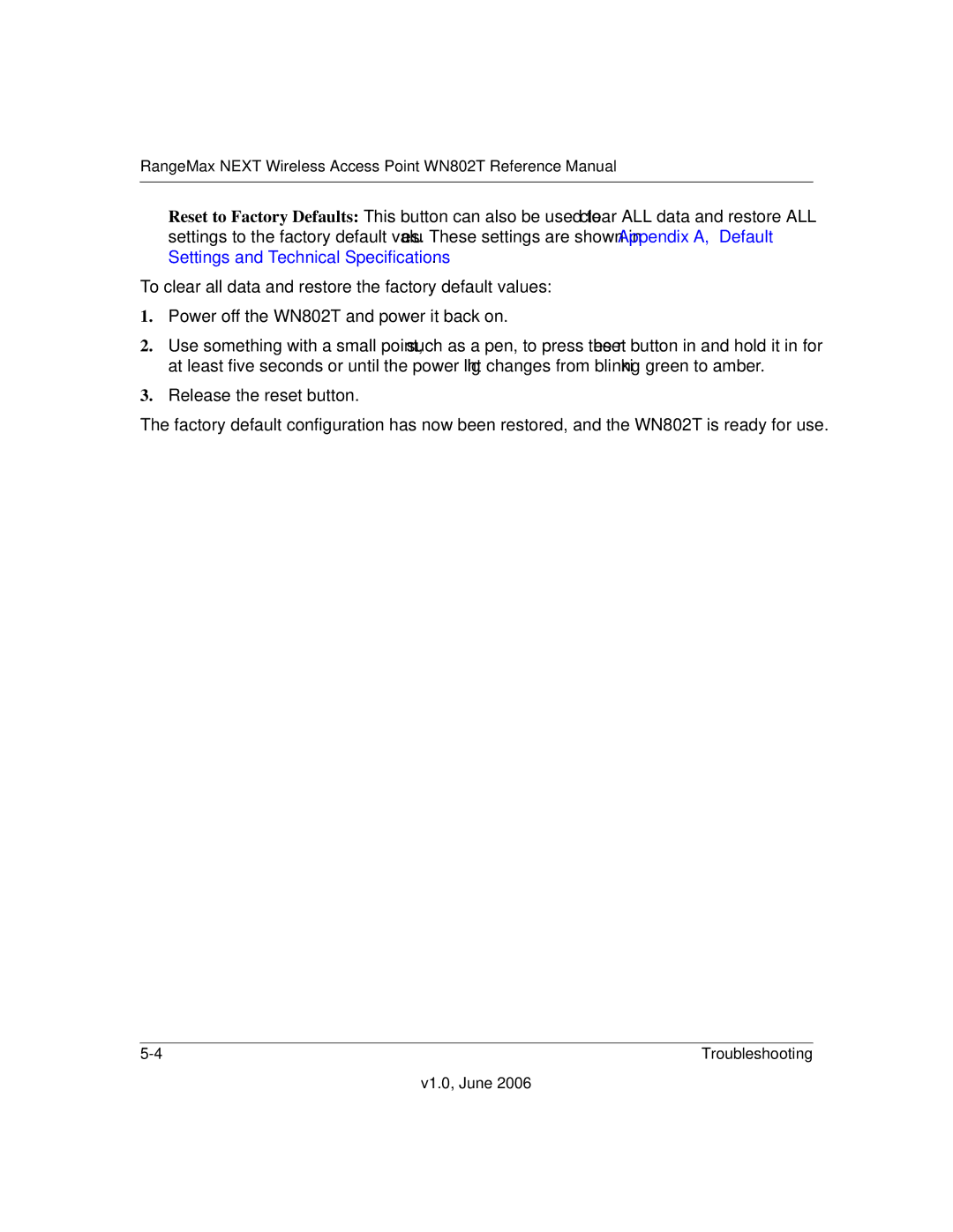 NETGEAR manual RangeMax Next Wireless Access Point WN802T Reference Manual 