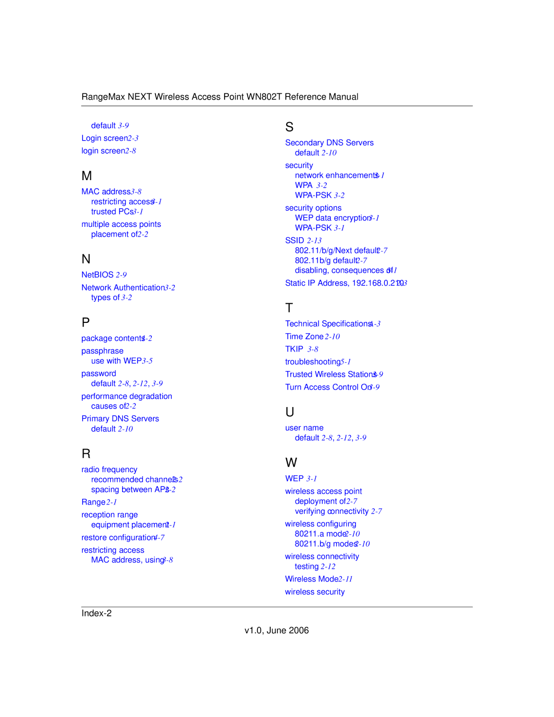 NETGEAR WN802T manual Index-2 