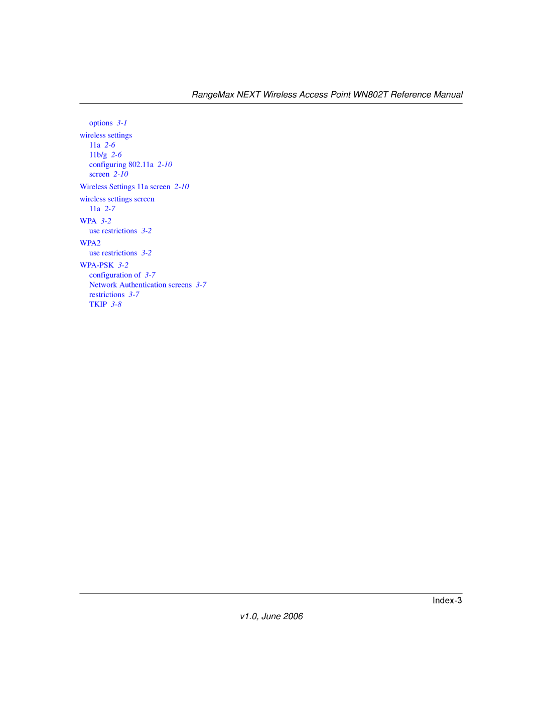 NETGEAR WN802T manual Index-3 