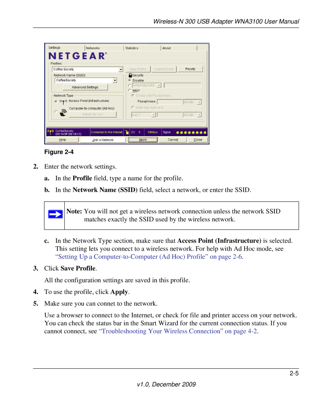 NETGEAR WNA3100-100ENS, WNA3100M-100ENS user manual Click Save Profile 