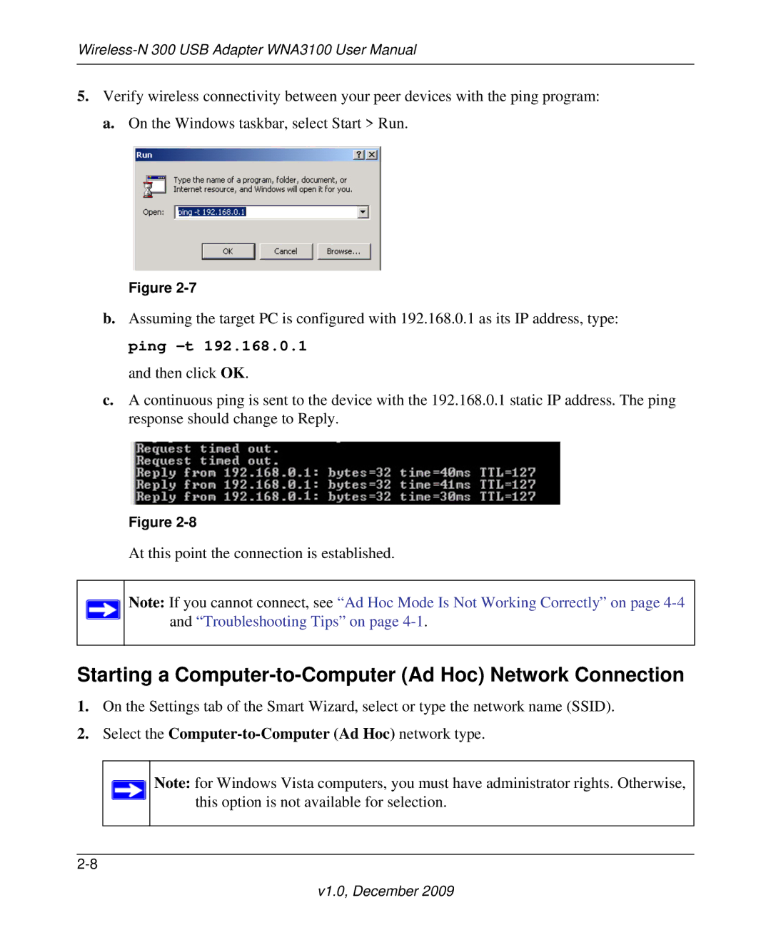 NETGEAR WNA3100M-100ENS, WNA3100-100ENS user manual Starting a Computer-to-Computer Ad Hoc Network Connection 