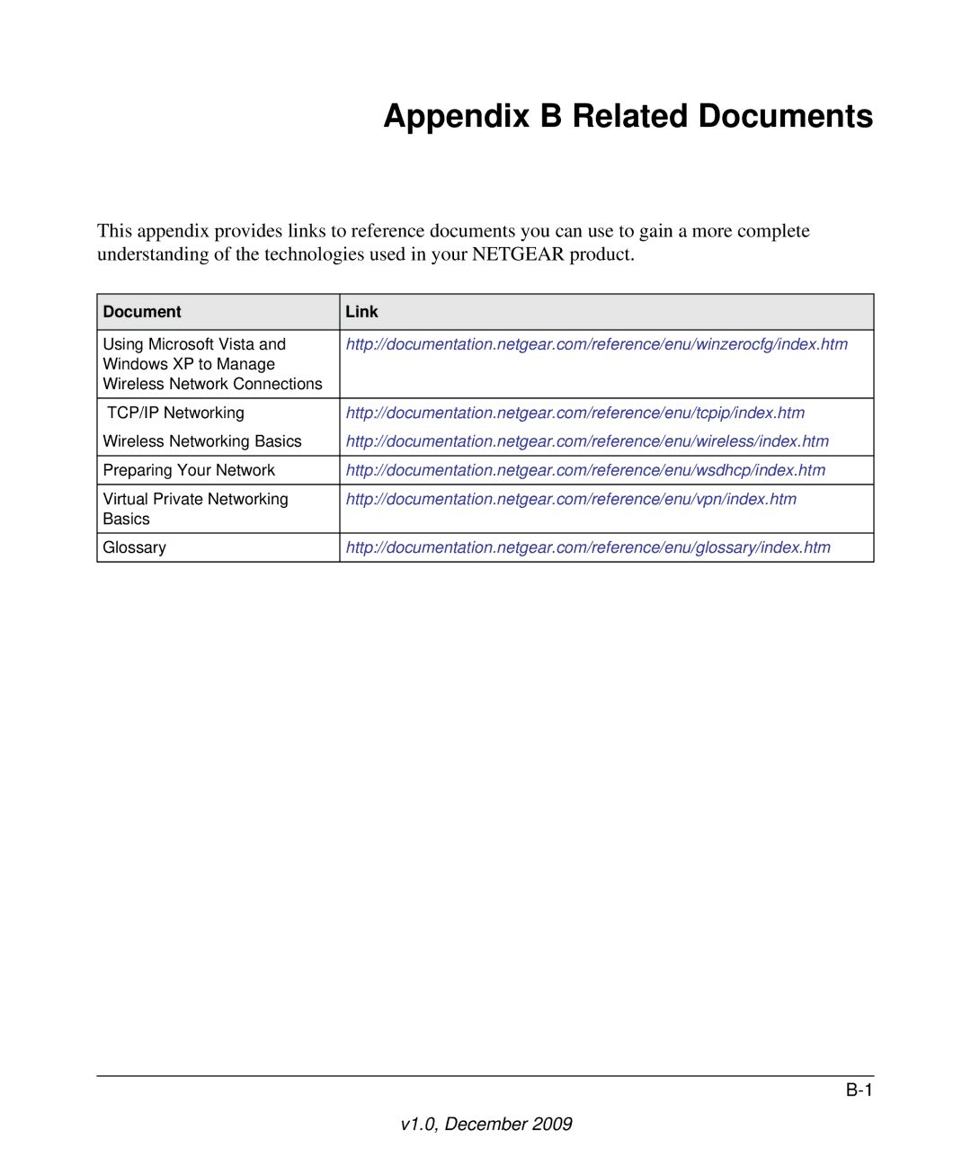 NETGEAR WNA3100M-100ENS, WNA3100-100ENS user manual Appendix B Related Documents, Document Link 