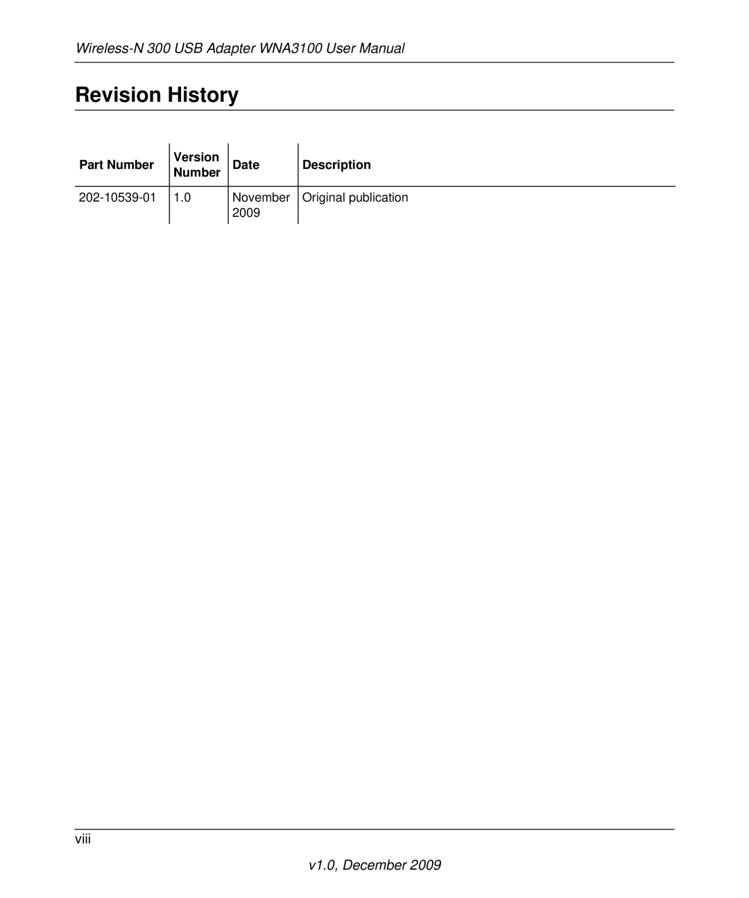 NETGEAR WNA3100M-100ENS, WNA3100-100ENS user manual Revision History 