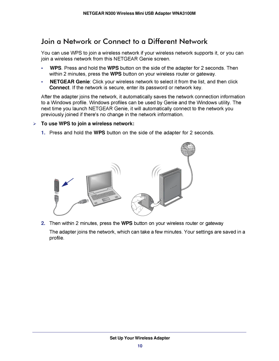 NETGEAR WNA3100M user manual Join a Network or Connect to a Different Network,  To use WPS to join a wireless network 