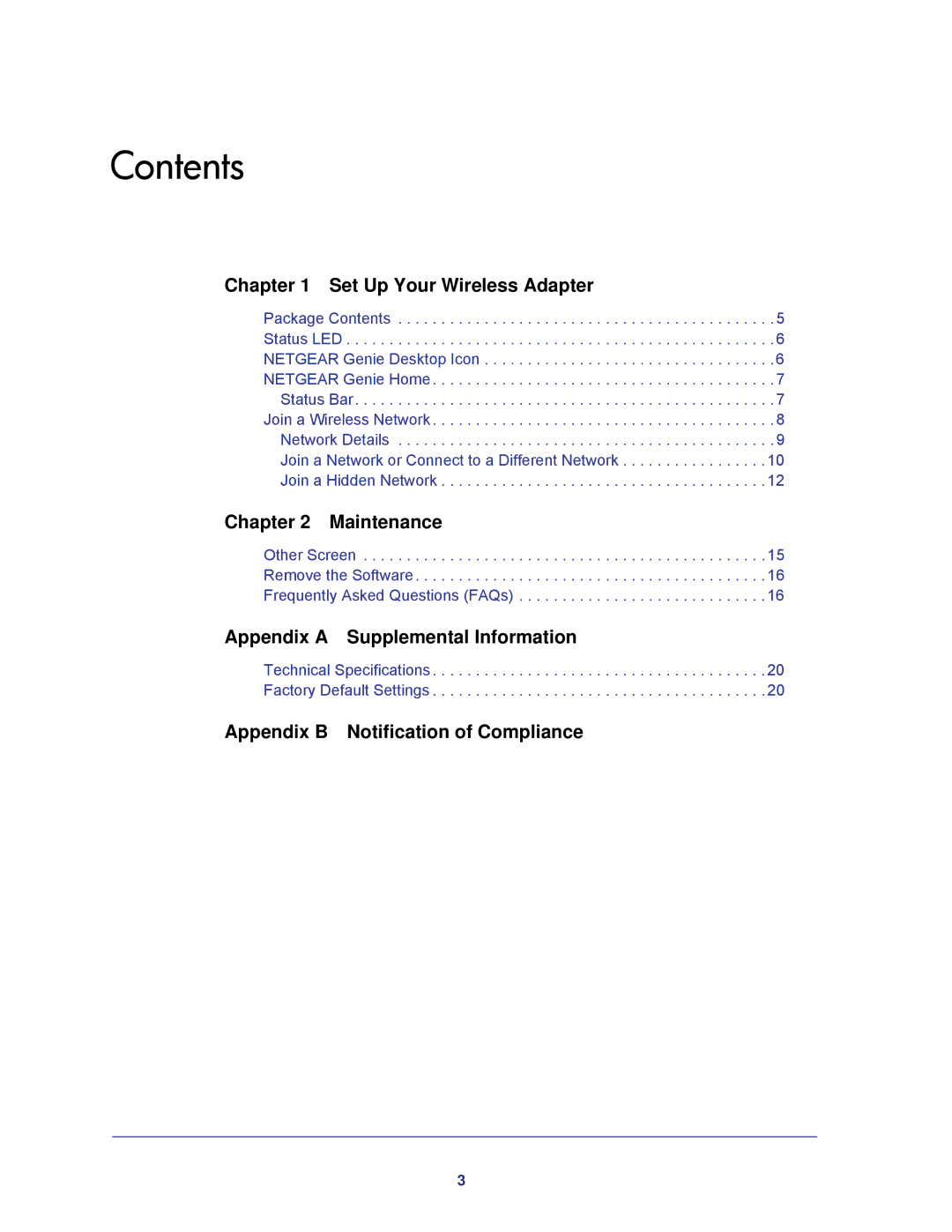 NETGEAR WNA3100M user manual Contents 