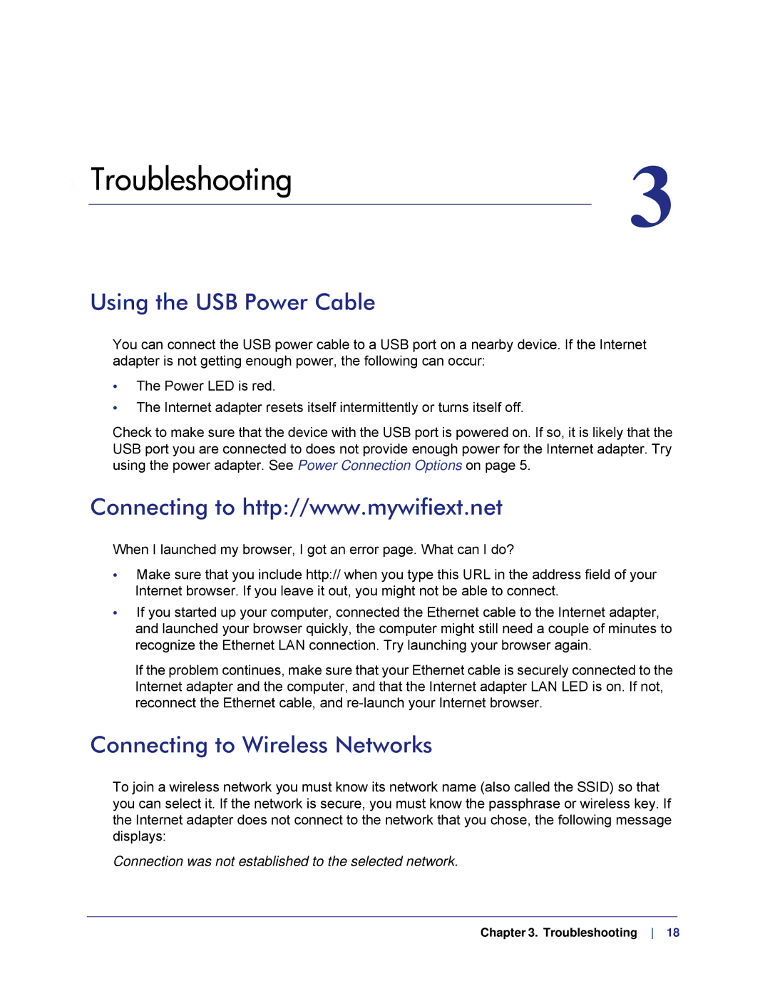 NETGEAR WNCE2001, WMCE2001-100NAS user manual Using the USB Power Cable, Connecting to Wireless Networks 