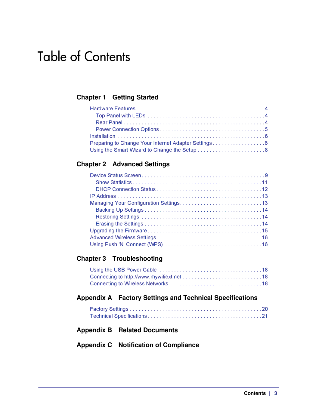 NETGEAR WMCE2001-100NAS, WNCE2001 user manual Table of Contents 