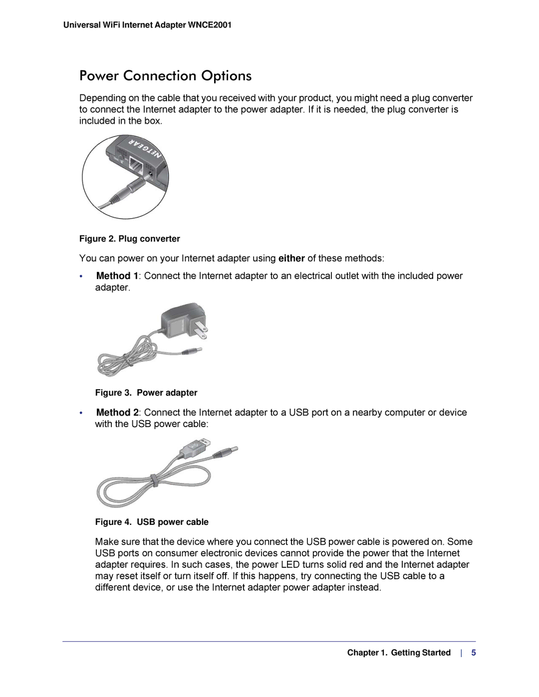 NETGEAR WMCE2001-100NAS, WNCE2001 user manual Power Connection Options, Plug converter 