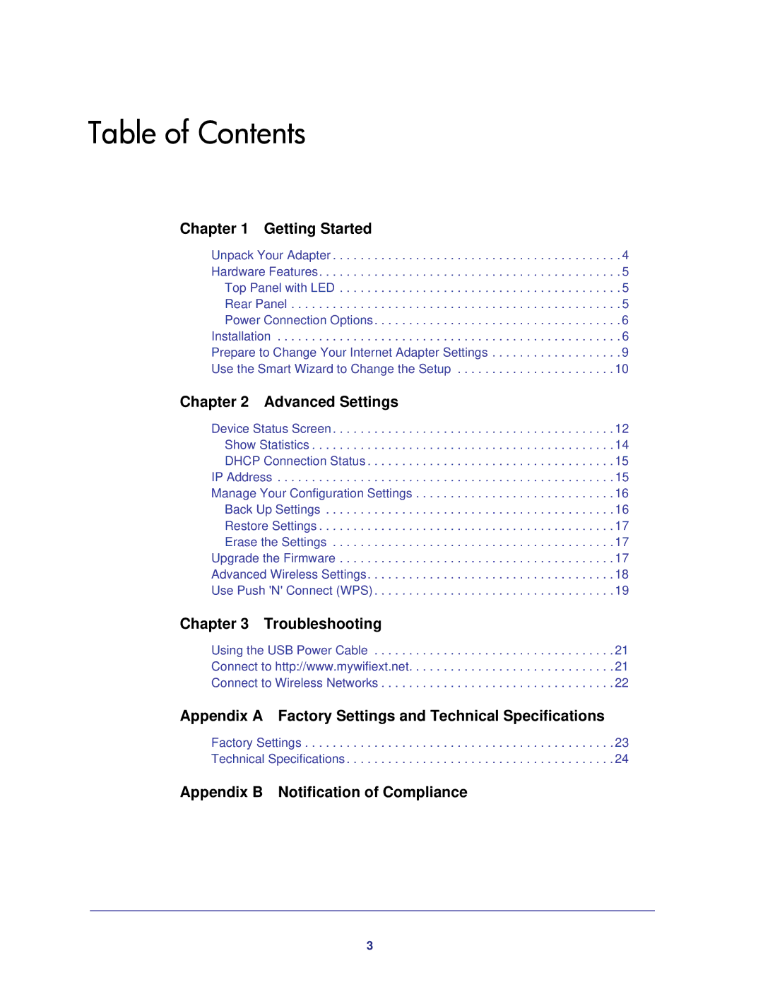 NETGEAR WNCE3001-100NAS user manual Table of Contents 