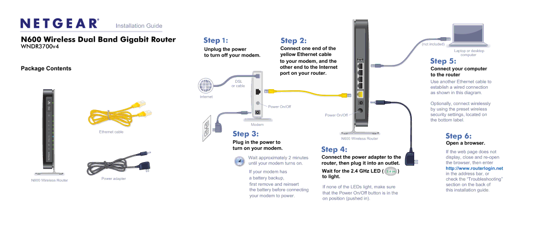 NETGEAR WND3700v4 manual Unplug the power To turn off your modem, Connect your computer to the router, Open a browser 