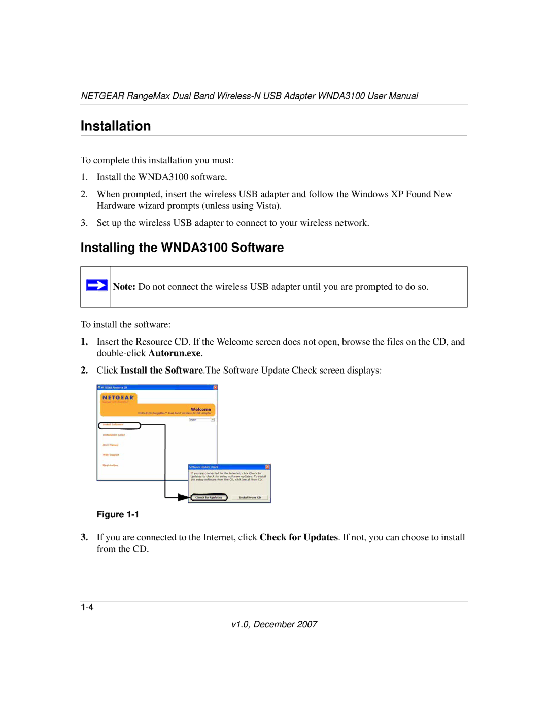 NETGEAR WNDA3100-100NAS user manual Installation, Installing the WNDA3100 Software 