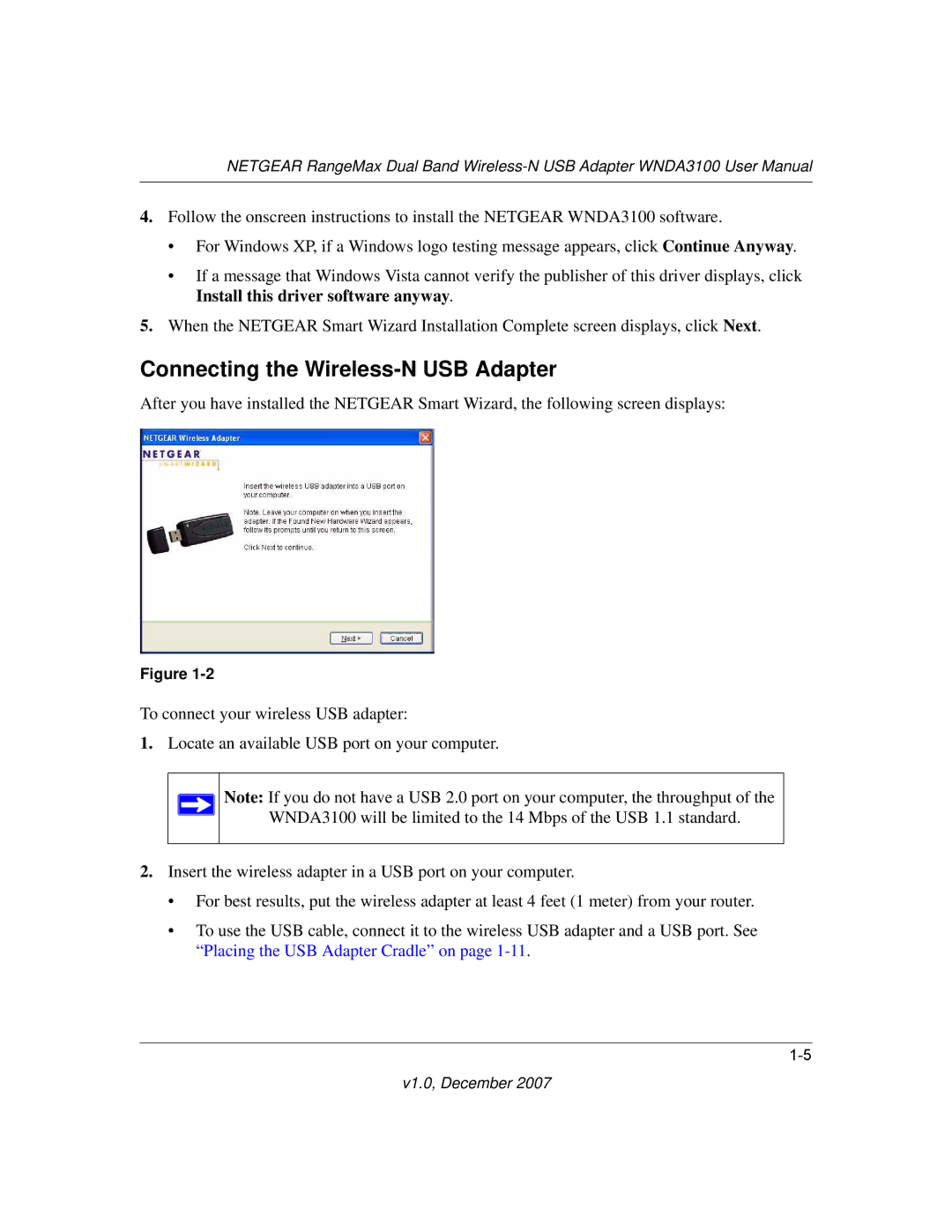 NETGEAR WNDA3100-100NAS user manual Connecting the Wireless-N USB Adapter 