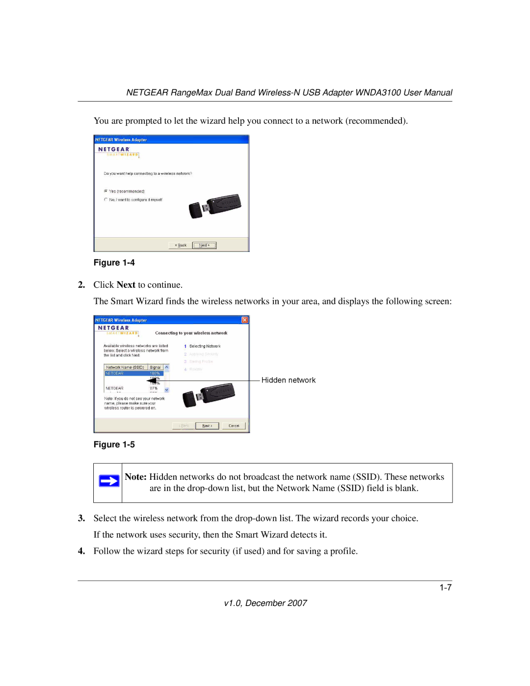 NETGEAR WNDA3100-100NAS user manual Hidden network 