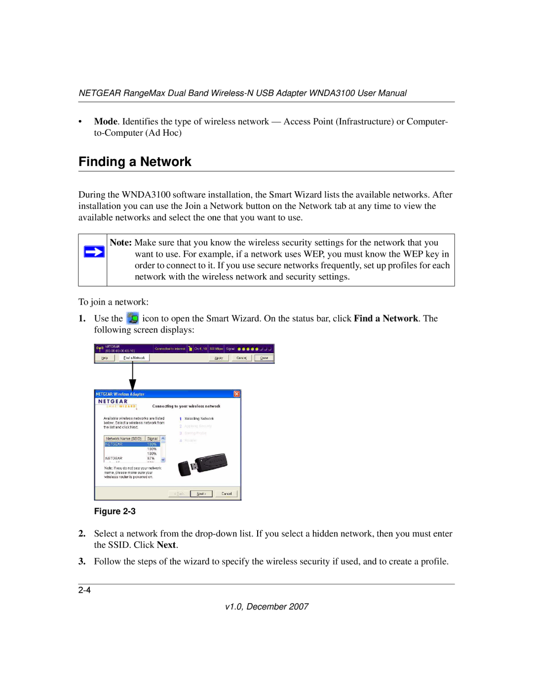 NETGEAR WNDA3100-100NAS user manual Finding a Network 