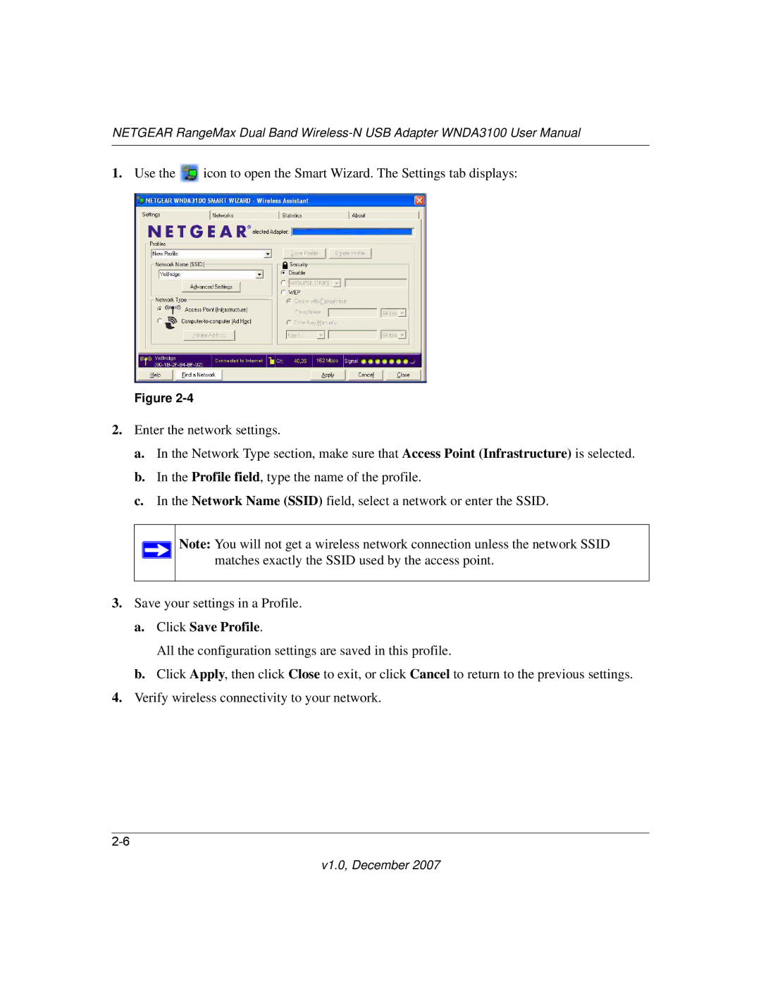 NETGEAR WNDA3100-100NAS user manual Click Save Profile 