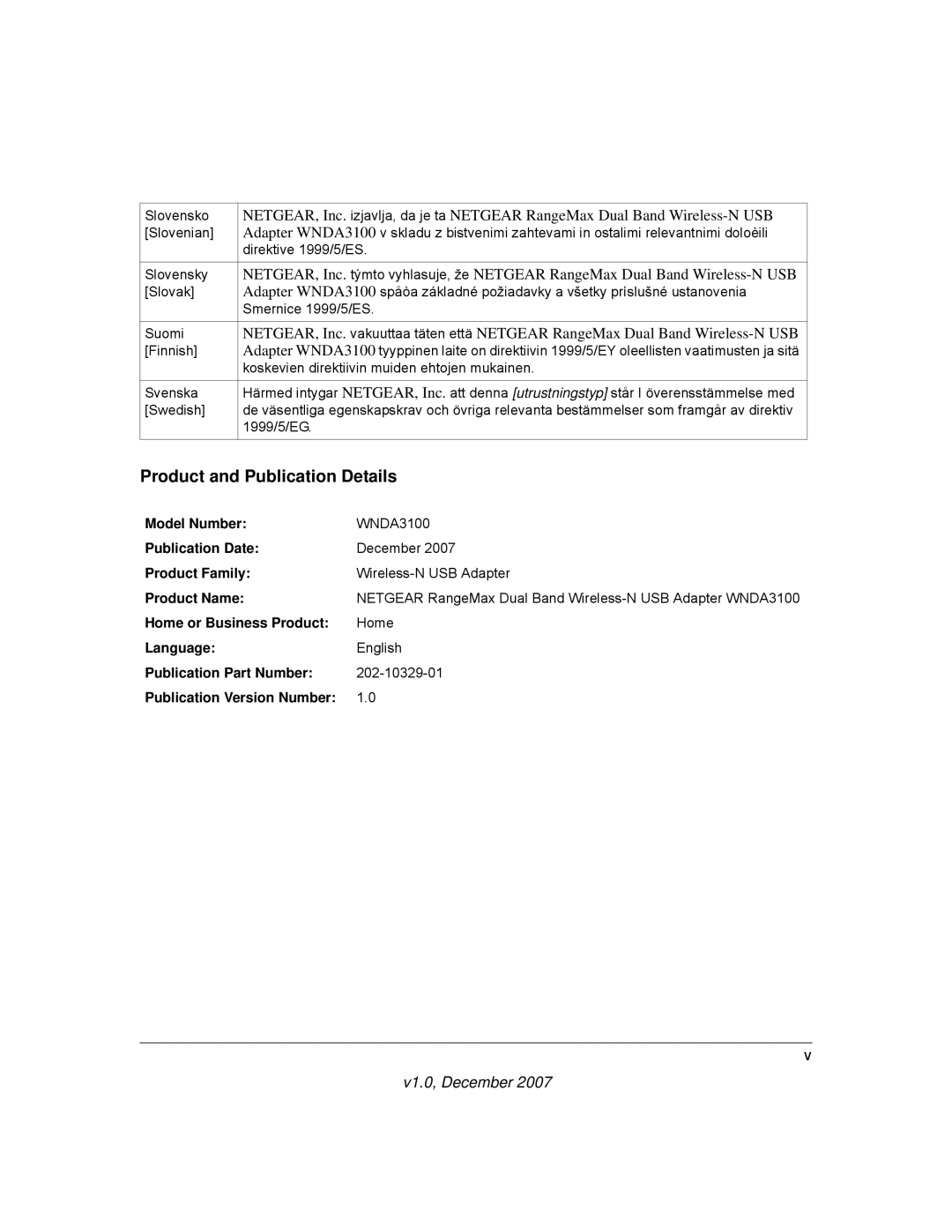 NETGEAR WNDA3100-100NAS user manual Product and Publication Details 