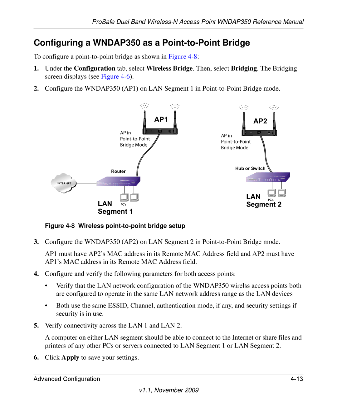 NETGEAR WNDAP350-100NAS manual Configuring a WNDAP350 as a Point-to-Point Bridge, Lan 