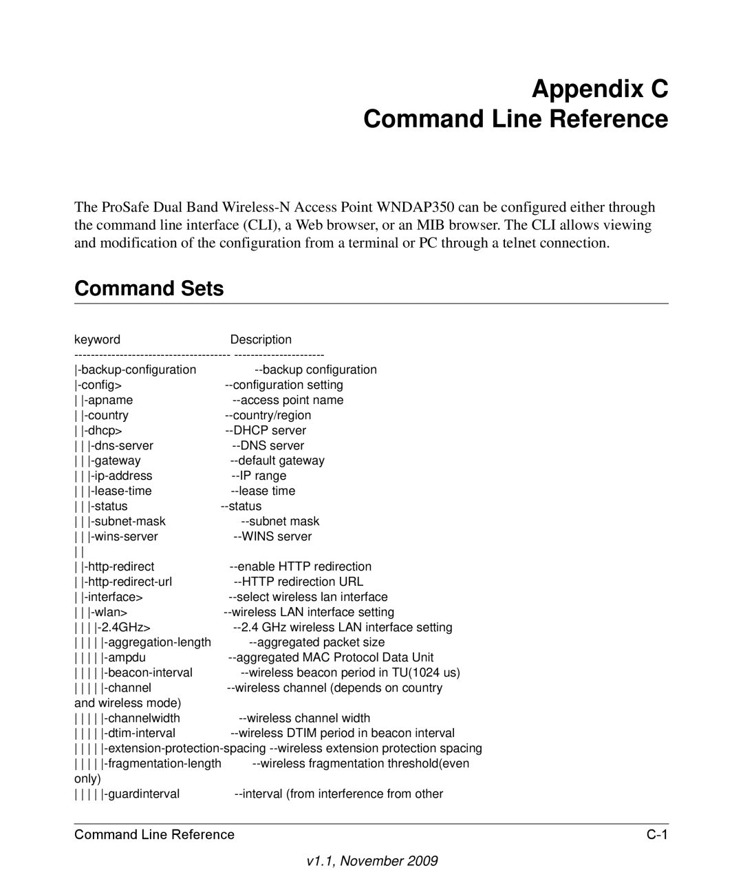 NETGEAR WNDAP350-100NAS manual Appendix C Command Line Reference, Command Sets 