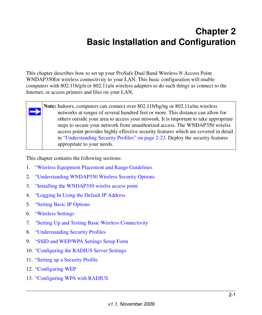 NETGEAR WNDAP350-100NAS manual Chapter Basic Installation and Configuration 