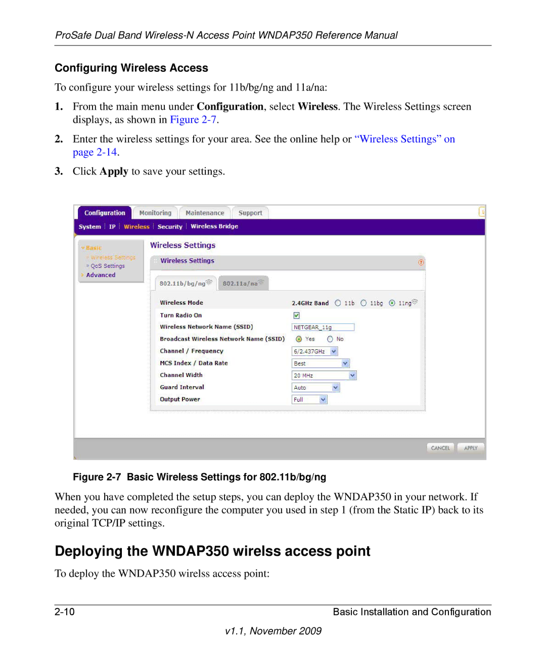 NETGEAR WNDAP350-100NAS manual Deploying the WNDAP350 wirelss access point, Configuring Wireless Access 