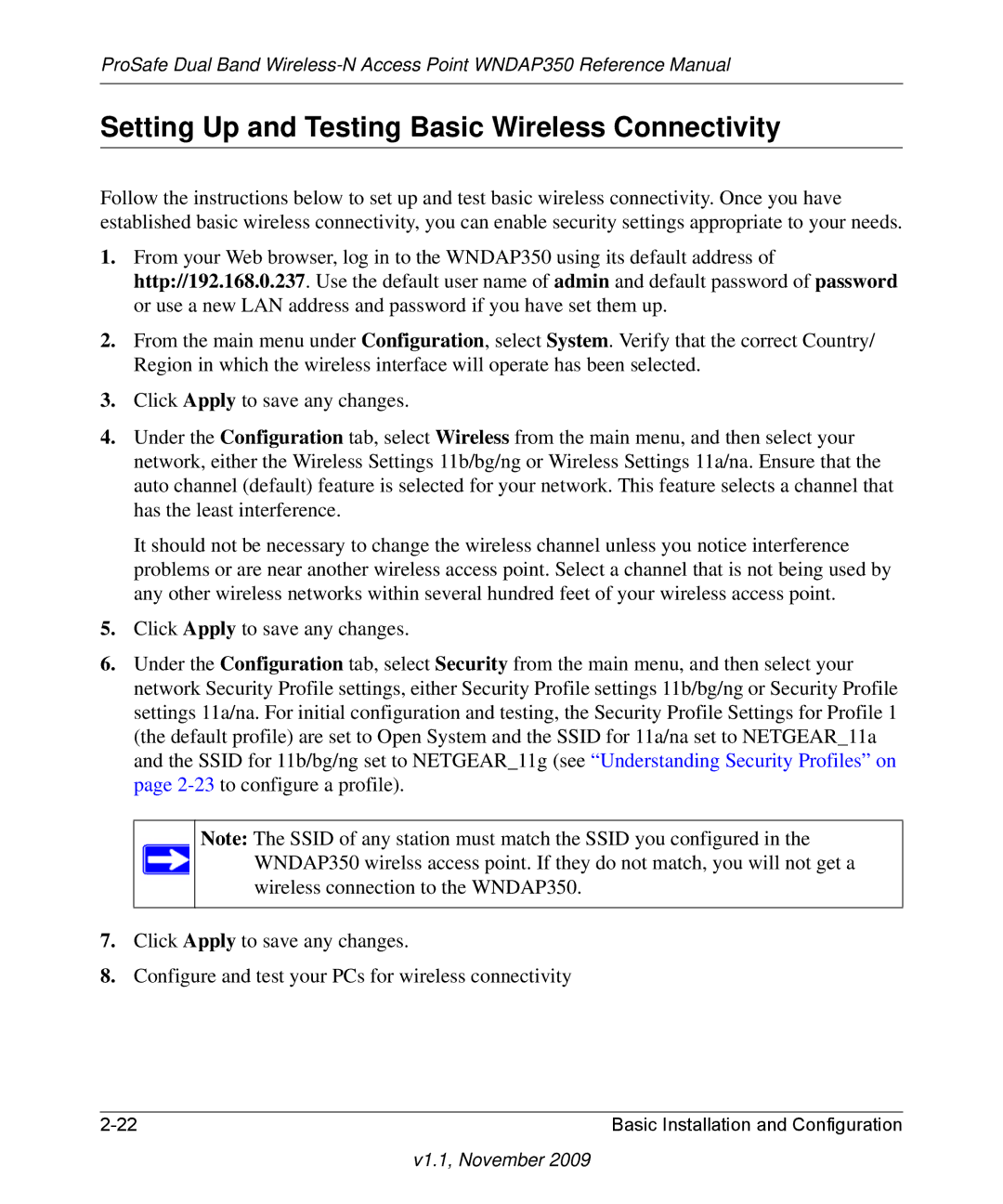 NETGEAR WNDAP350-100NAS manual Setting Up and Testing Basic Wireless Connectivity 