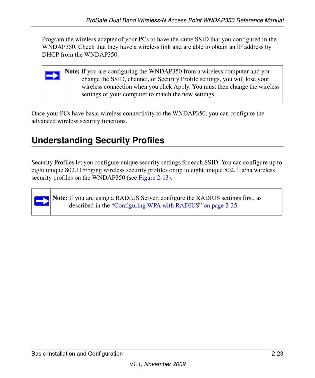 NETGEAR WNDAP350-100NAS manual Understanding Security Profiles 