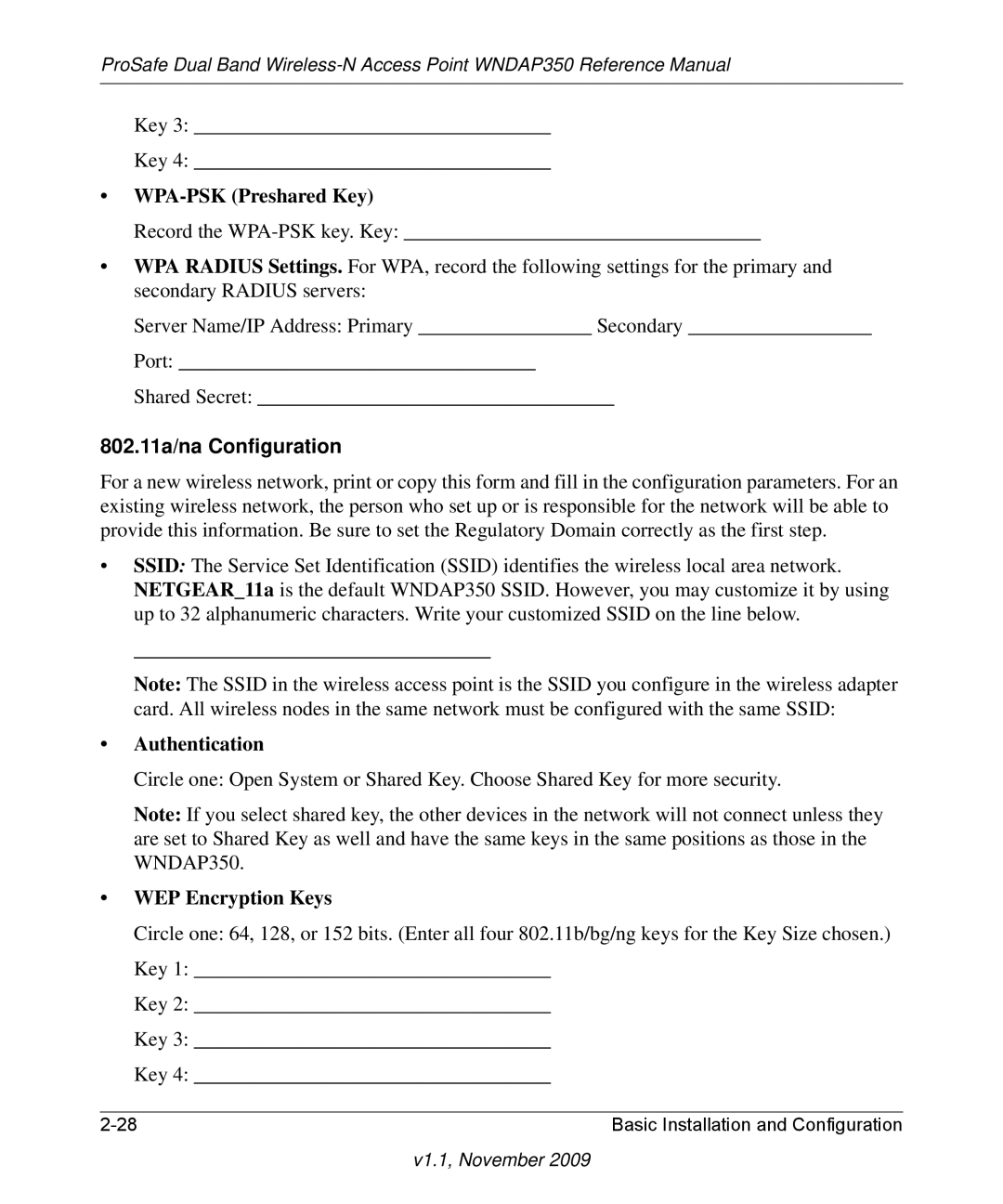 NETGEAR WNDAP350-100NAS manual 802.11a/na Configuration 