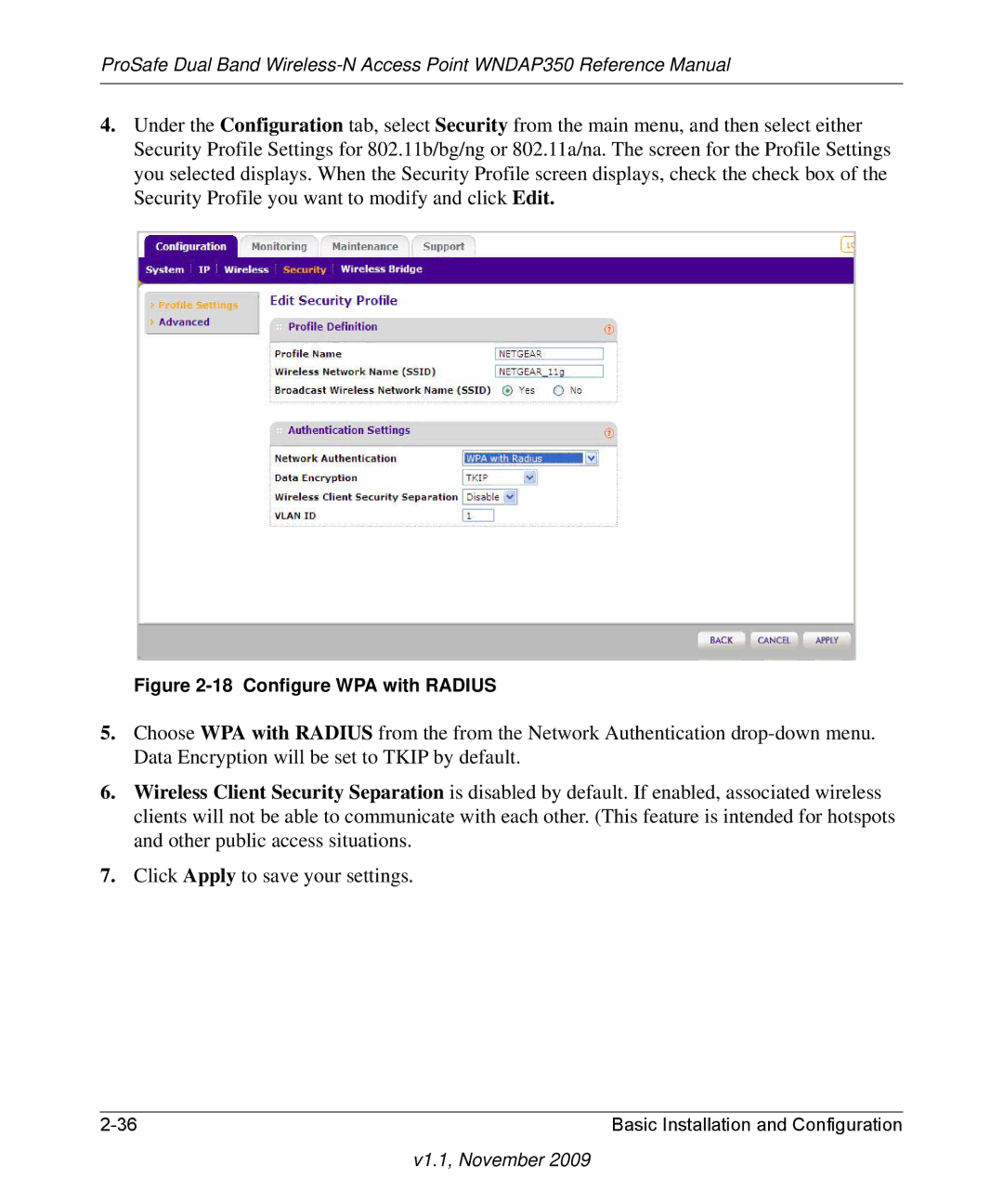 NETGEAR WNDAP350-100NAS manual Configure WPA with Radius 