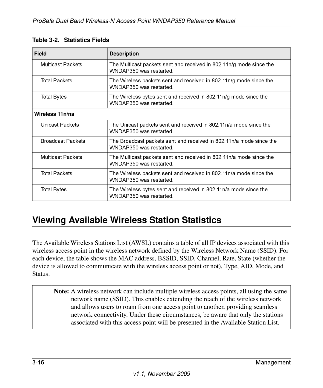 NETGEAR WNDAP350-100NAS manual Viewing Available Wireless Station Statistics, Wireless 11n/na 