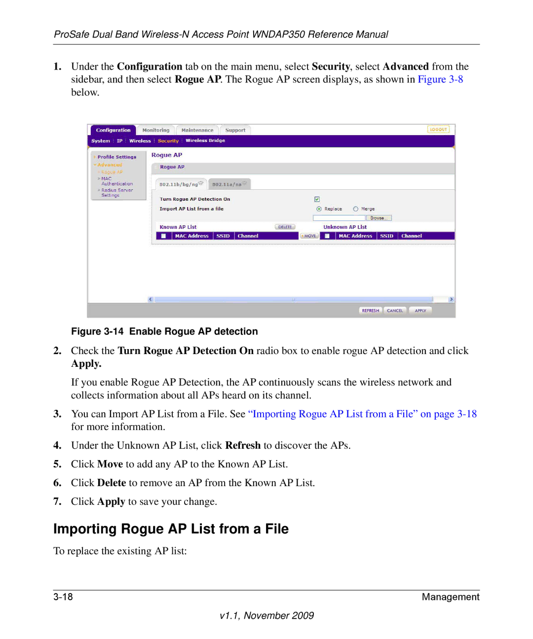 NETGEAR WNDAP350-100NAS manual Importing Rogue AP List from a File, Apply 