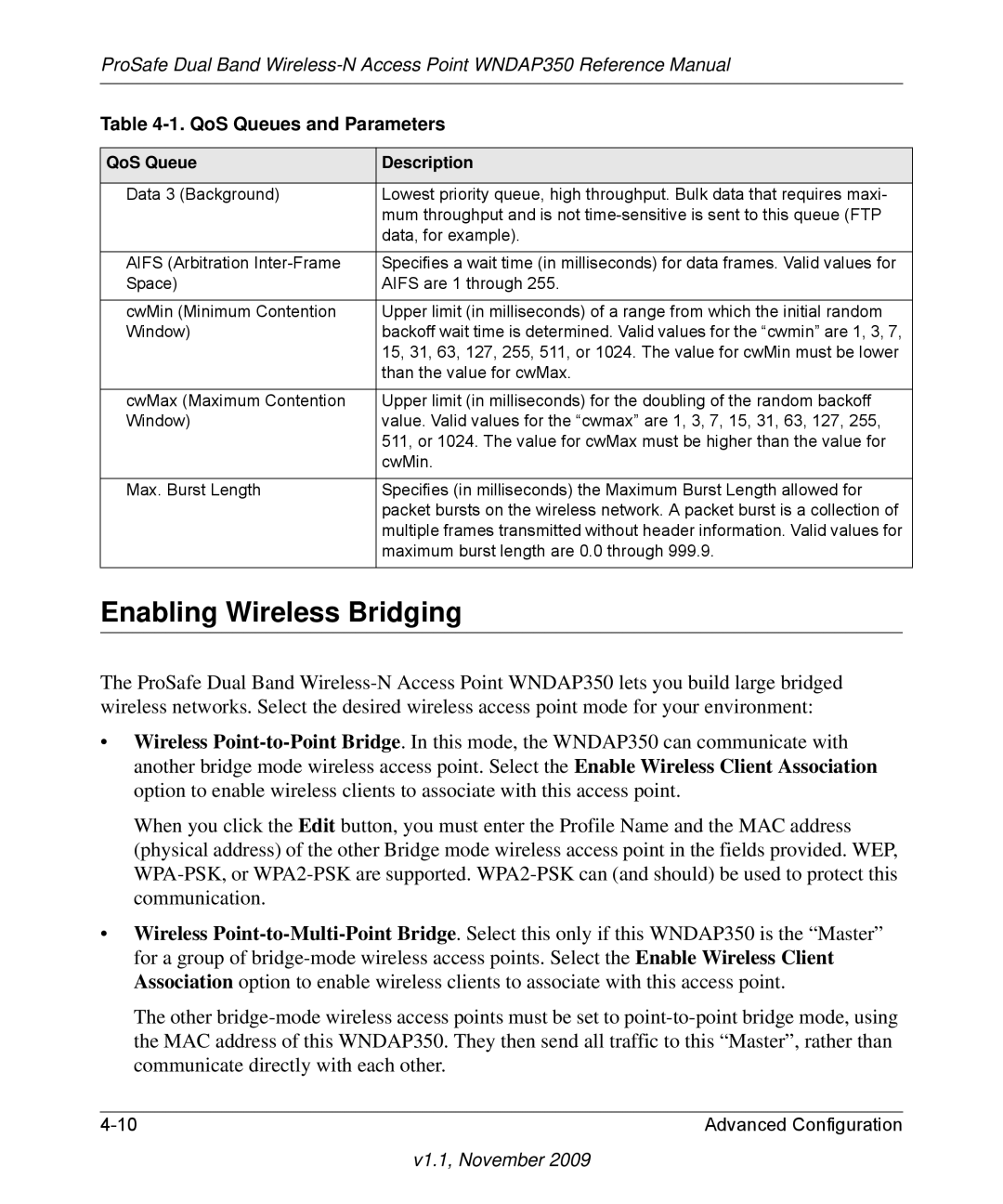 NETGEAR WNDAP350-100NAS manual Enabling Wireless Bridging 