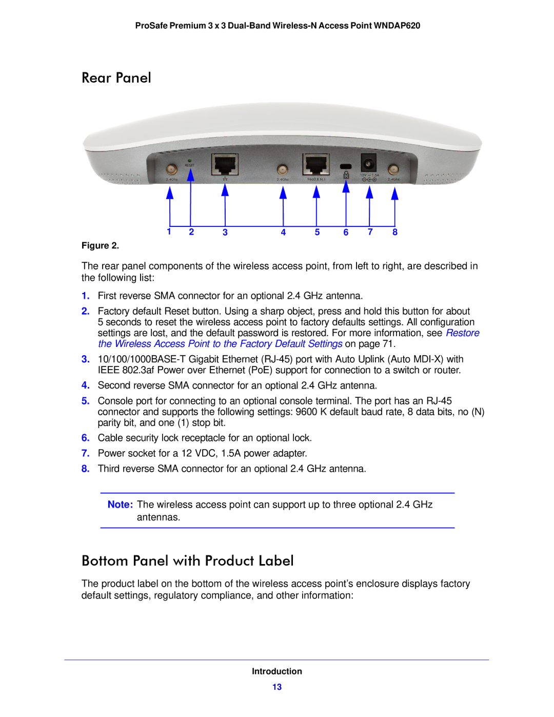 NETGEAR WNDAP620 manual Rear Panel, Bottom Panel with Product Label 