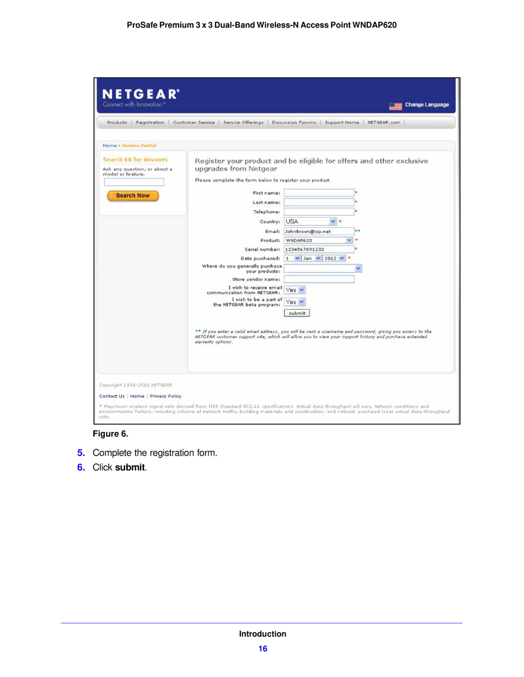 NETGEAR WNDAP620 manual Complete the registration form Click submit 