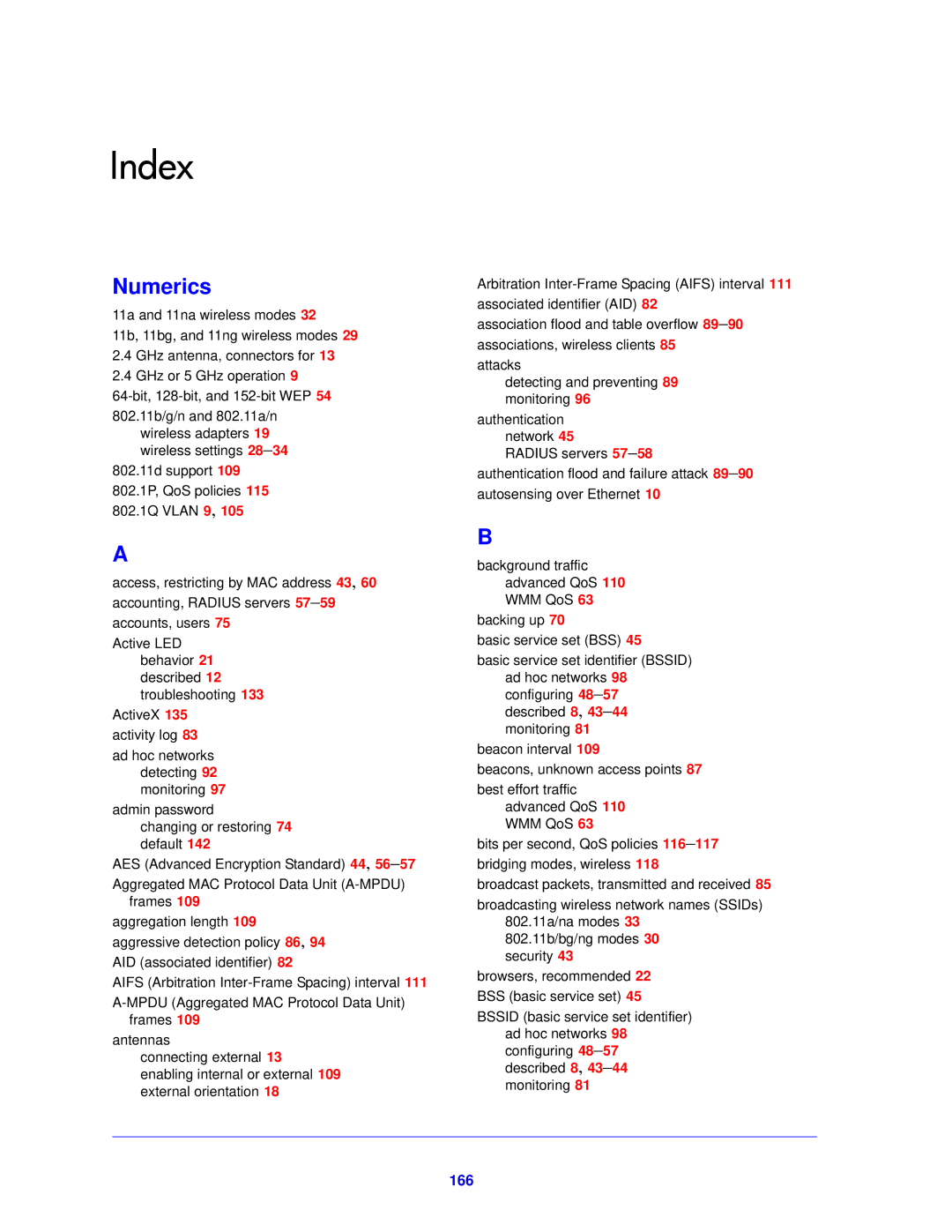 NETGEAR WNDAP620 manual Index, 166 