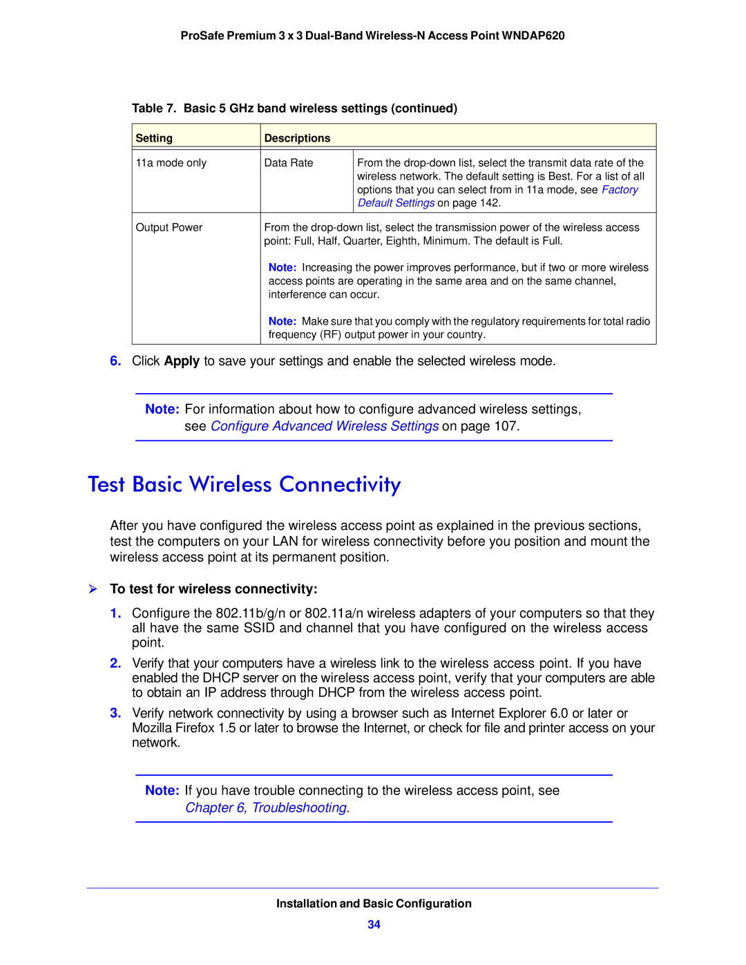 NETGEAR WNDAP620 manual Test Basic Wireless Connectivity,  To test for wireless connectivity 