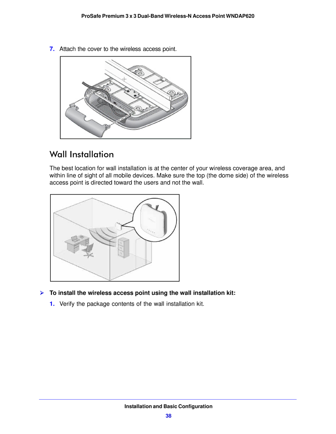 NETGEAR WNDAP620 manual Wall Installation 