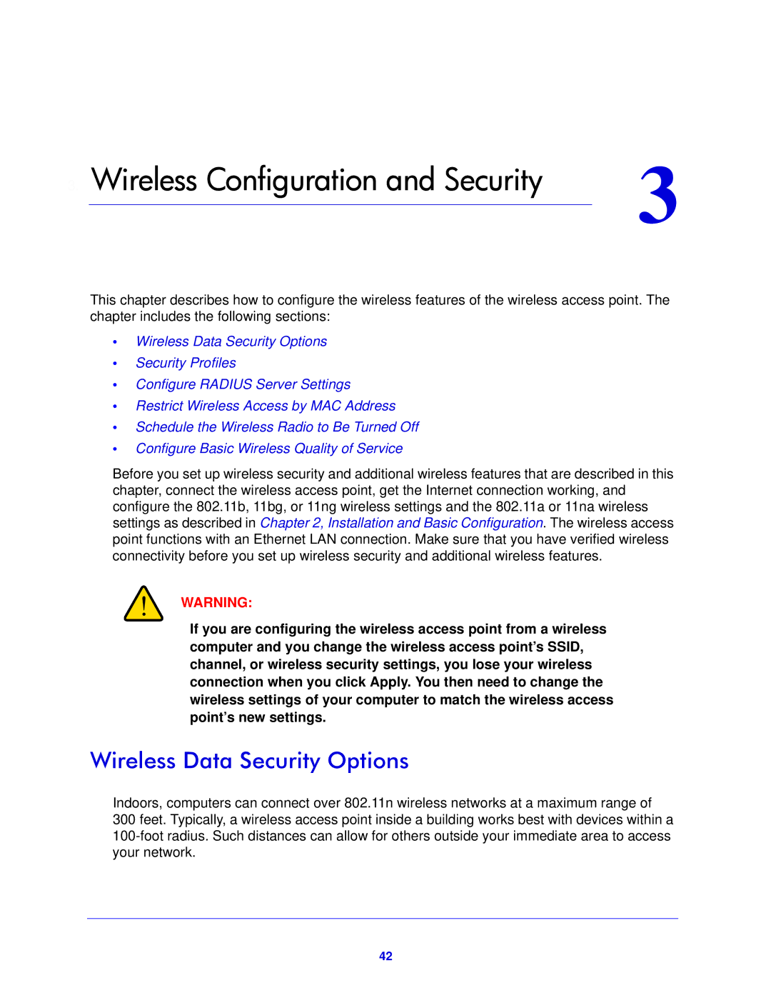 NETGEAR WNDAP620 manual Wireless Configuration and Security, Wireless Data Security Options 