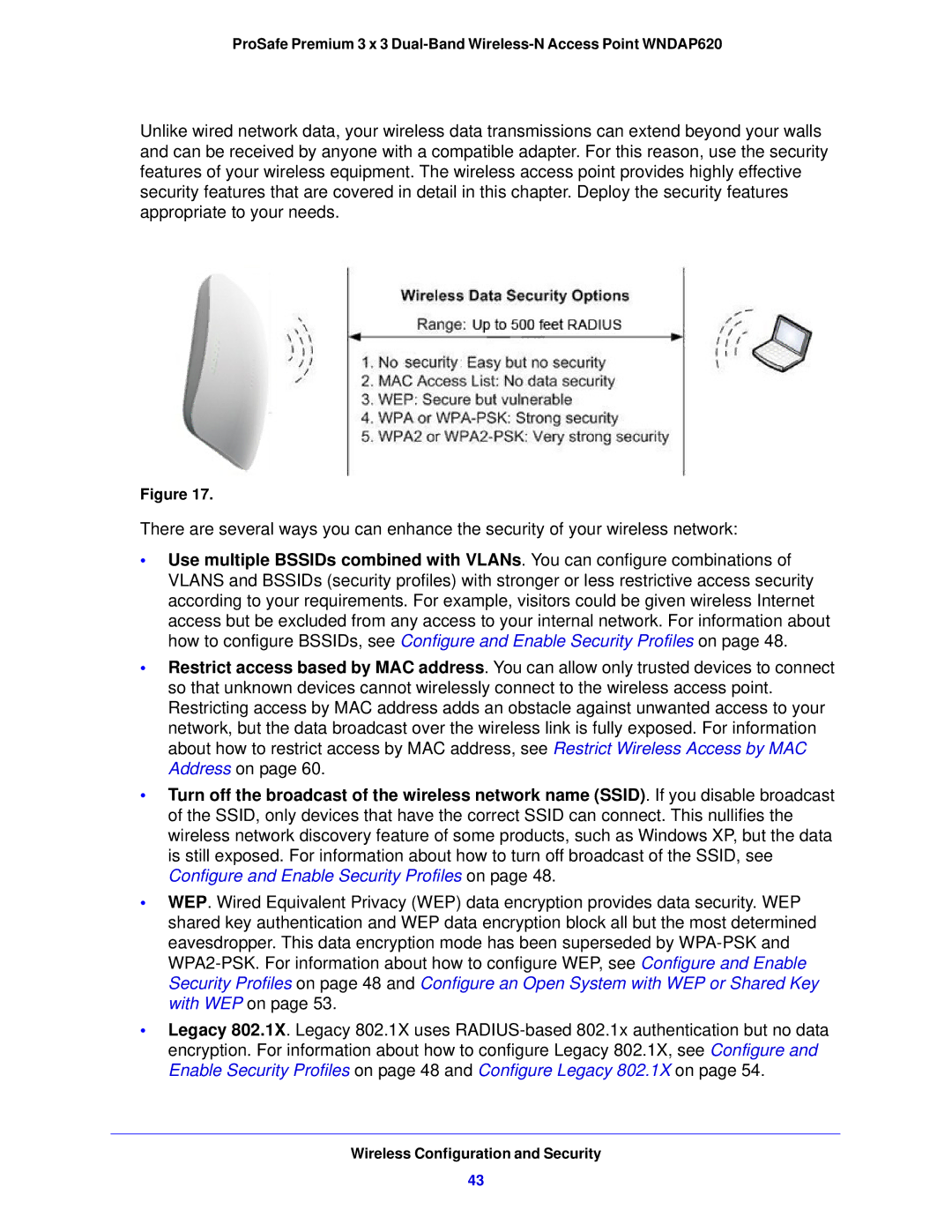 NETGEAR WNDAP620 manual Wireless Configuration and Security 